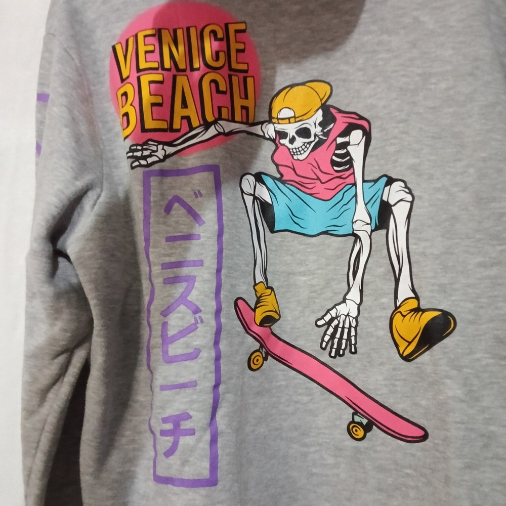 Chemistry Venice Beach Skeleton Skateboard Grey Hoodie Mens Small Graphic Sweat